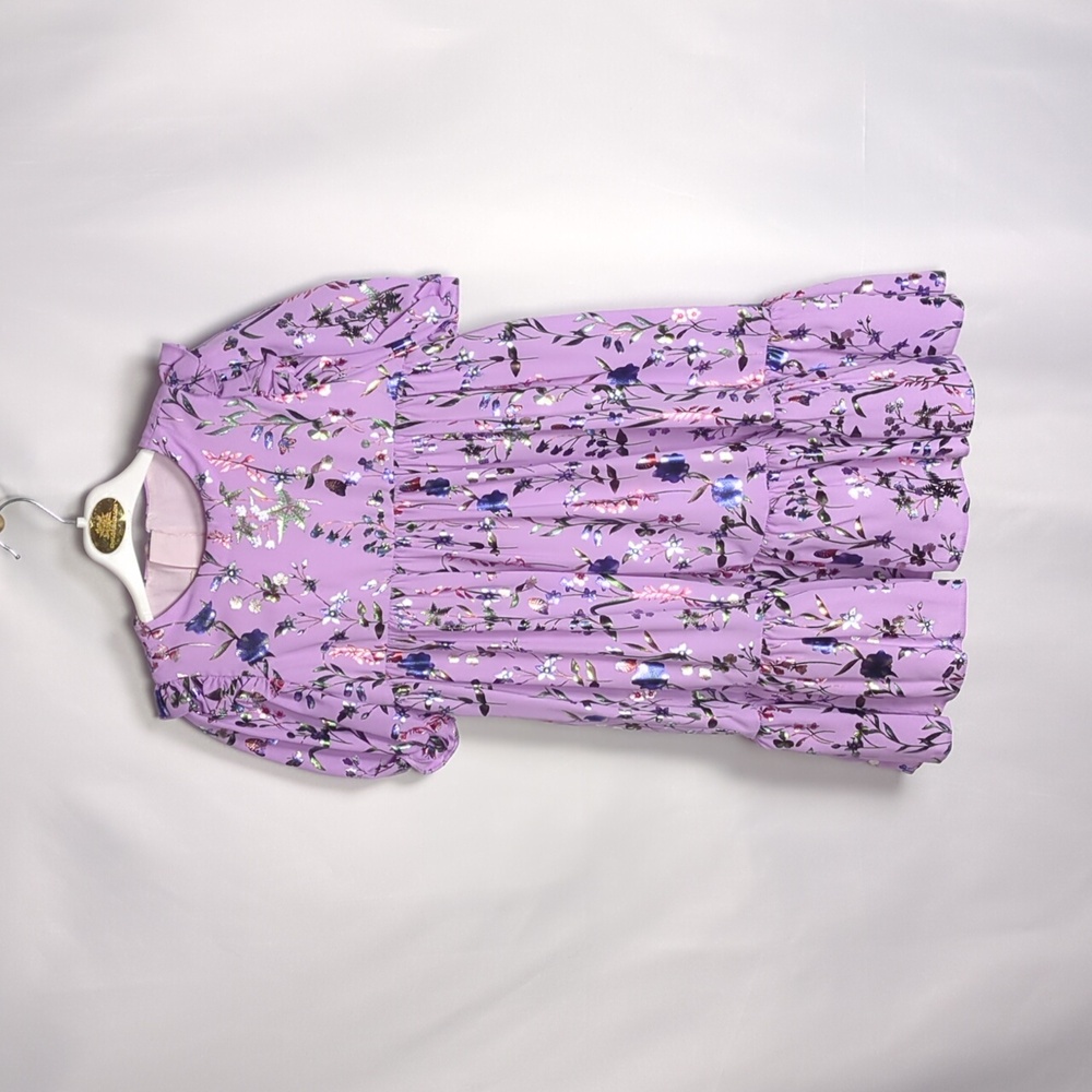 Childrensalon Lavender Floral Chiffon Gown with Puff Sleeves Size 7